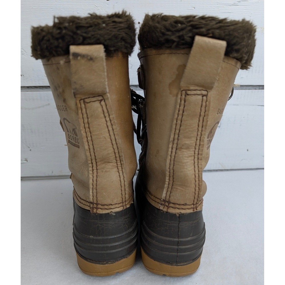 Sorel Womens 8 Tan Leather Rubber Pac Winter Snow Boots Removable Felt Liners - Picture 2 of 11